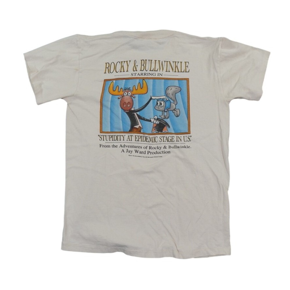 Universal Studios T Shirt Men Small Cream Rocky Bullwinkle VTG Single Stitch 90s